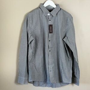 MICHAEL KORS Mens Black Check Long Sleeve Slim Fit Button Down Casual Shirt